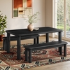 Alvia 3-Piece Oak Wood Dining Table and Benches Set
