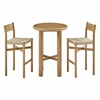 Alvia 3-Piece Round Oak Wood Bar Table With Bar Stools Set