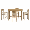 Alvia 5-Piece Rectangular Oak Wood Bar Table With Bar Stools Set