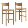 Alvia Oak Wood Bar Stools With Woven Seats Set of 2