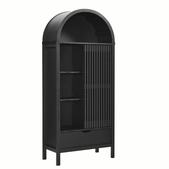 Amara 79 Inch Large Storage Display Cabinet in Black Oak