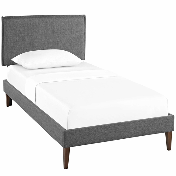 Amaris Fabric Twin Platform Bed with Squared Tapered Legs in Gray