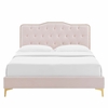Amber Tufted Performance Velvet Twin Platform Bed in Pink