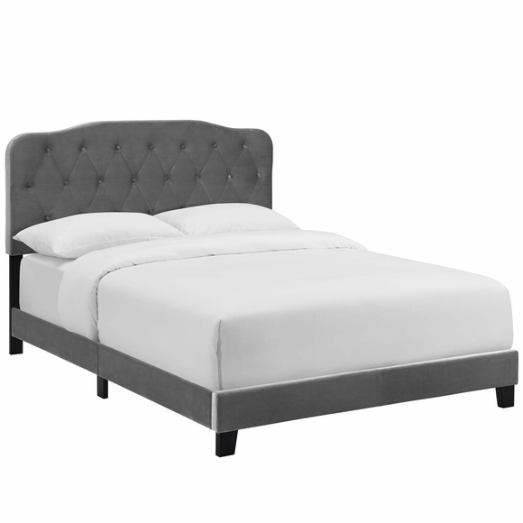 Amelia King Upholstered Velvet Bed in Gray
