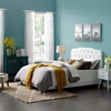 Amelia Queen Upholstered Fabric Bed in White