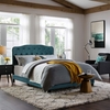 Amelia Queen Upholstered Velvet Bed in Sea Blue