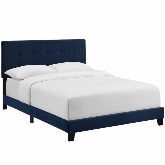 Amira Full Upholstered Velvet Bed in Midnight Blue