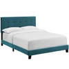 Amira Queen Upholstered Velvet Bed in Sea Blue