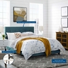 Amira Queen Upholstered Velvet Bed in Sea Blue