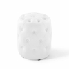 Amour Tufted Button Round Faux Leather Ottoman in White