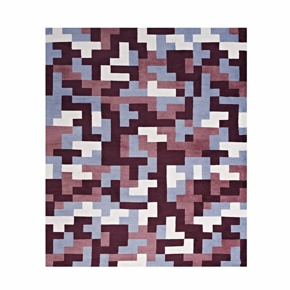 Andela Interlocking Block Mosaic 5x8 Area Rug in Multicolored Red and Light Blue