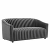 Announce Performance Velvet Channel Tufted Loveseat in Charcoal