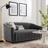 Announce Performance Velvet Channel Tufted Loveseat in Charcoal
