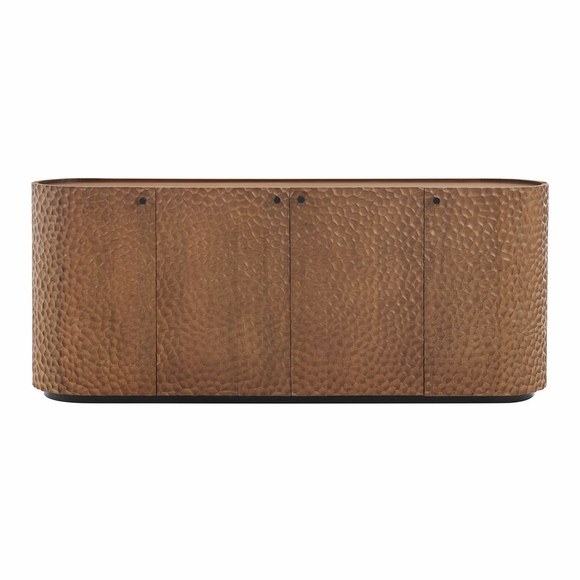 Aven 71.5 Inch Oval Chiseled Wood Sideboard Buffet Cabinet with Hammered Effect in Walnut