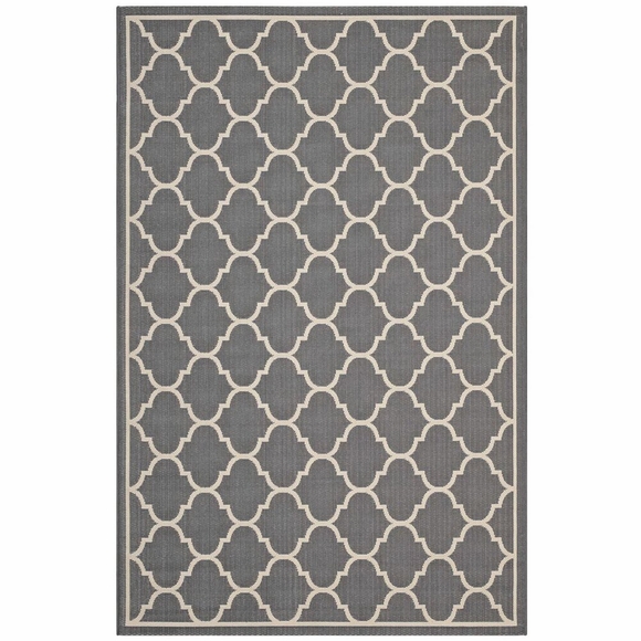 Avena Moroccan Quatrefoil Trellis 8x10 Indoor and Outdoor Area Rug in Gray and Beige
