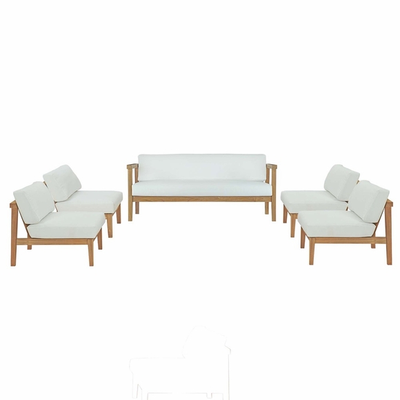 Bayport 5 Piece Outdoor Patio Teak Set in Natural White