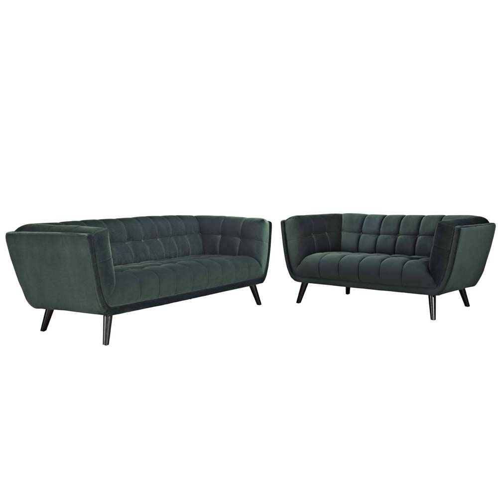 Bestow 2 Piece Velvet Sofa and Loveseat Set Modern In Designs
