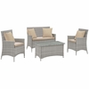 Bridge 4 Piece Outdoor Patio Patio Conversation Set with Pillow Set in Light Gray Beige