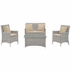Bridge 4 Piece Outdoor Patio Patio Conversation Set with Pillow Set in Light Gray Beige
