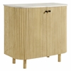 Caldera 33" Curved Solid Wood and Marble Accent Storage Cabinet in Natural