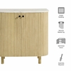 Caldera 33" Curved Solid Wood and Marble Accent Storage Cabinet in Natural