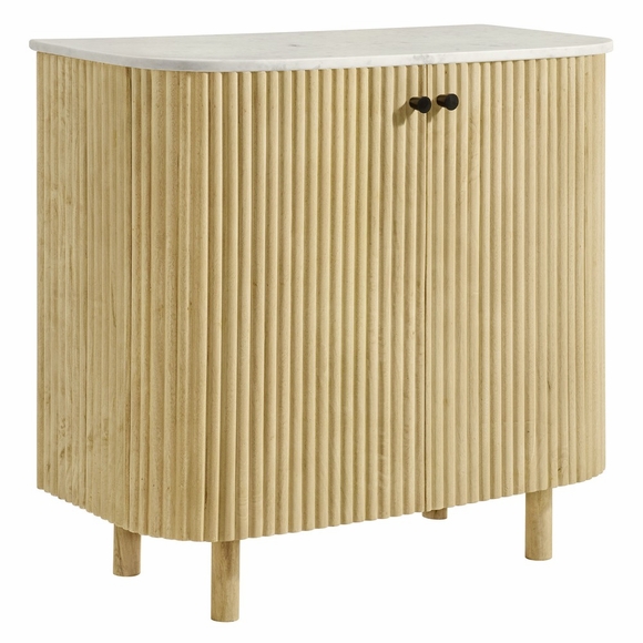 Caldera 33" Curved Solid Wood and Marble Accent Storage Cabinet in Natural