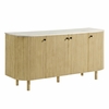 Caldera 60" Curved Solid Wood and Marble Sideboard Storage Cabinet in Natural