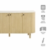 Caldera 60" Curved Solid Wood and Marble Sideboard Storage Cabinet in Natural