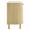 Caldera 60" Curved Solid Wood and Marble Sideboard Storage Cabinet in Natural