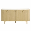 Caldera 60" Curved Solid Wood and Marble Sideboard Storage Cabinet in Natural