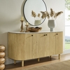 Caldera 60" Curved Solid Wood and Marble Sideboard Storage Cabinet in Natural