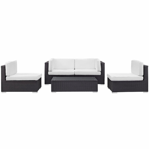 Camfora 5 Piece Outdoor Patio Sectional Set in Espresso White