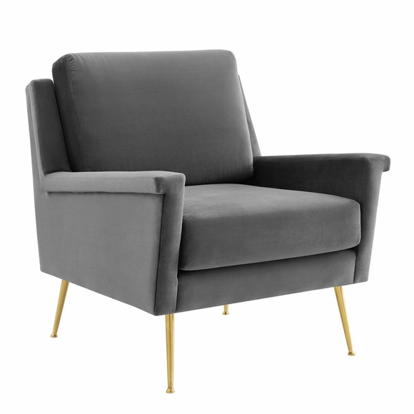 Chesapeake Performance Velvet Armchair in Gold Gray