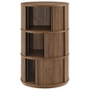 Clement Round Pedestal Stand Storage Table With Sliding Tambour Doors in Walnut