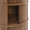 Clement Round Pedestal Stand Storage Table With Sliding Tambour Doors in Walnut