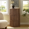 Clement Round Pedestal Stand Storage Table With Sliding Tambour Doors in Walnut