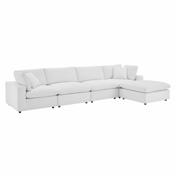 Commix Down Filled Overstuffed Performance Velvet 5-Piece Sectional Sofa in White