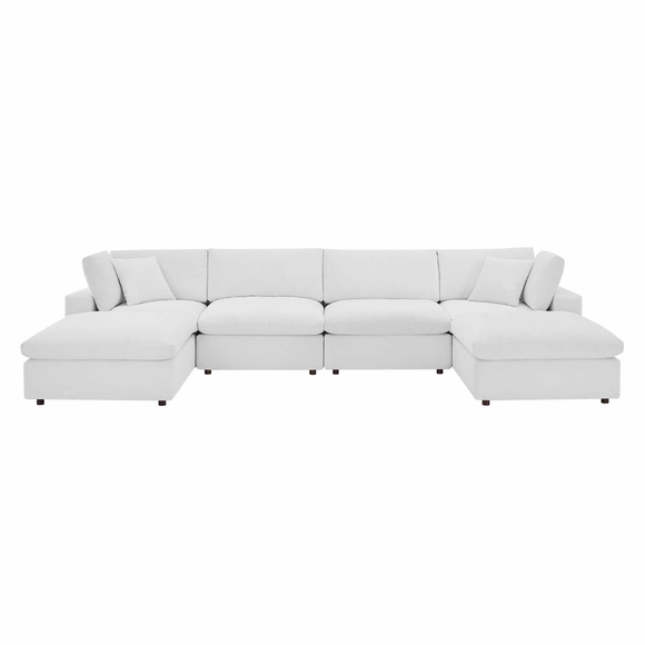 Commix Down Filled Overstuffed Performance Velvet 6-Piece Sectional Sofa in White