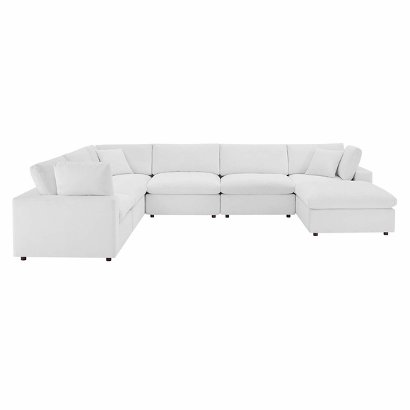 Commix Down Filled Overstuffed Performance Velvet 7-Piece Sectional Sofa in White