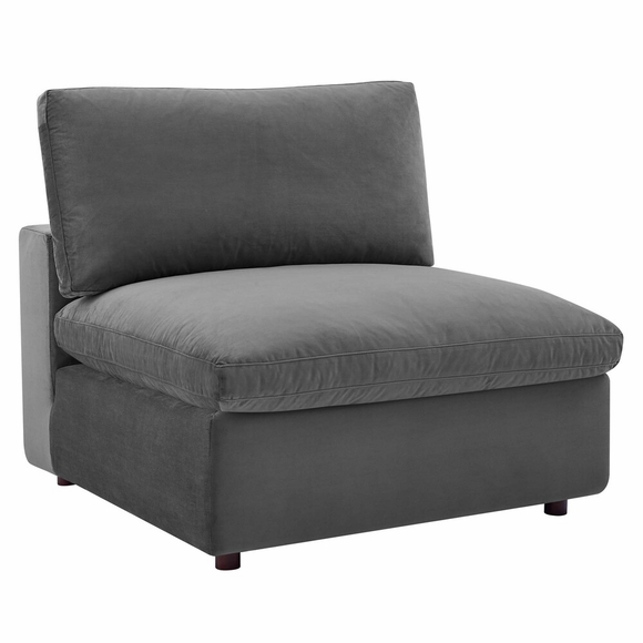 Commix Down Filled Overstuffed Performance Velvet Armless Chair in Gray