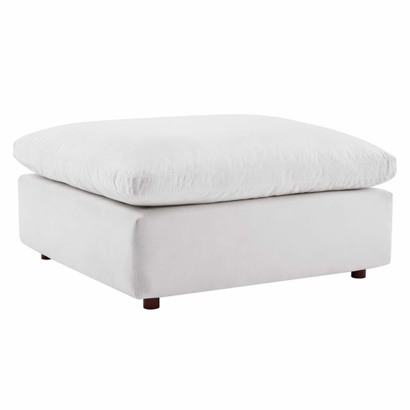 Commix Down Filled Overstuffed Performance Velvet Ottoman in White