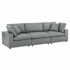 Commix Down Filled Overstuffed Vegan Leather 3-Seater Sofa in Gray