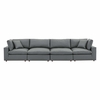 Commix Down Filled Overstuffed Vegan Leather 4-Seater Sofa in Gray