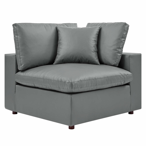 Commix Down Filled Overstuffed Vegan Leather Corner Chair in Gray