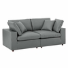 Commix Down Filled Overstuffed Vegan Leather Loveseat in Gray