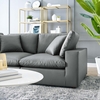 Commix Down Filled Overstuffed Vegan Leather Loveseat in Gray