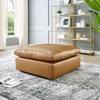 Commix Down Filled Overstuffed Vegan Leather Ottoman in Tan