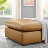 Commix Down Filled Overstuffed Vegan Leather Ottoman in Tan