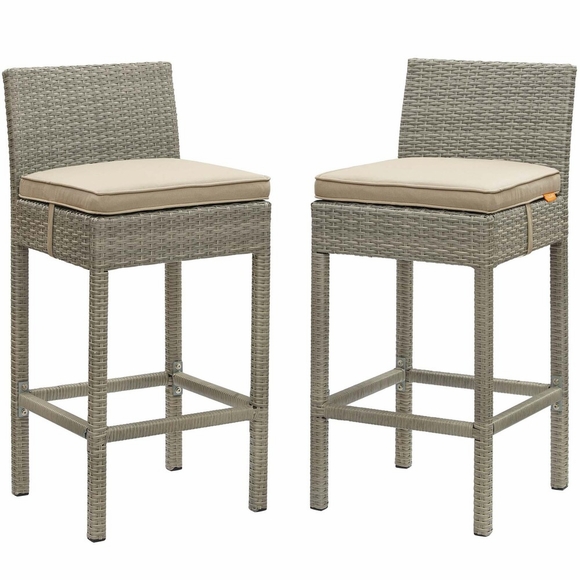 Conduit Bar Stool Outdoor Patio Wicker Rattan Set of 2 MID-3604