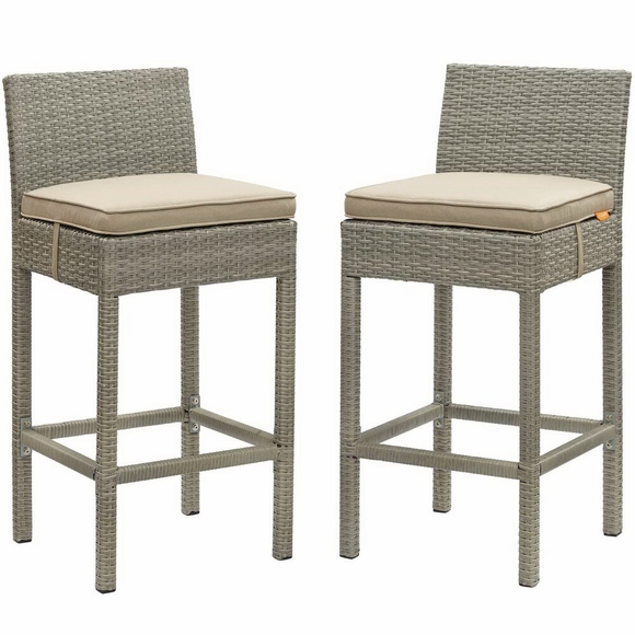 Conduit Bar Stool Outdoor Patio Wicker Rattan Set of 2 MID-3604